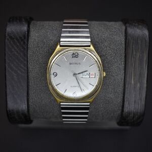 Vintage Benrus Quartz Gold Tone Dial & Case Day Date 32MM
